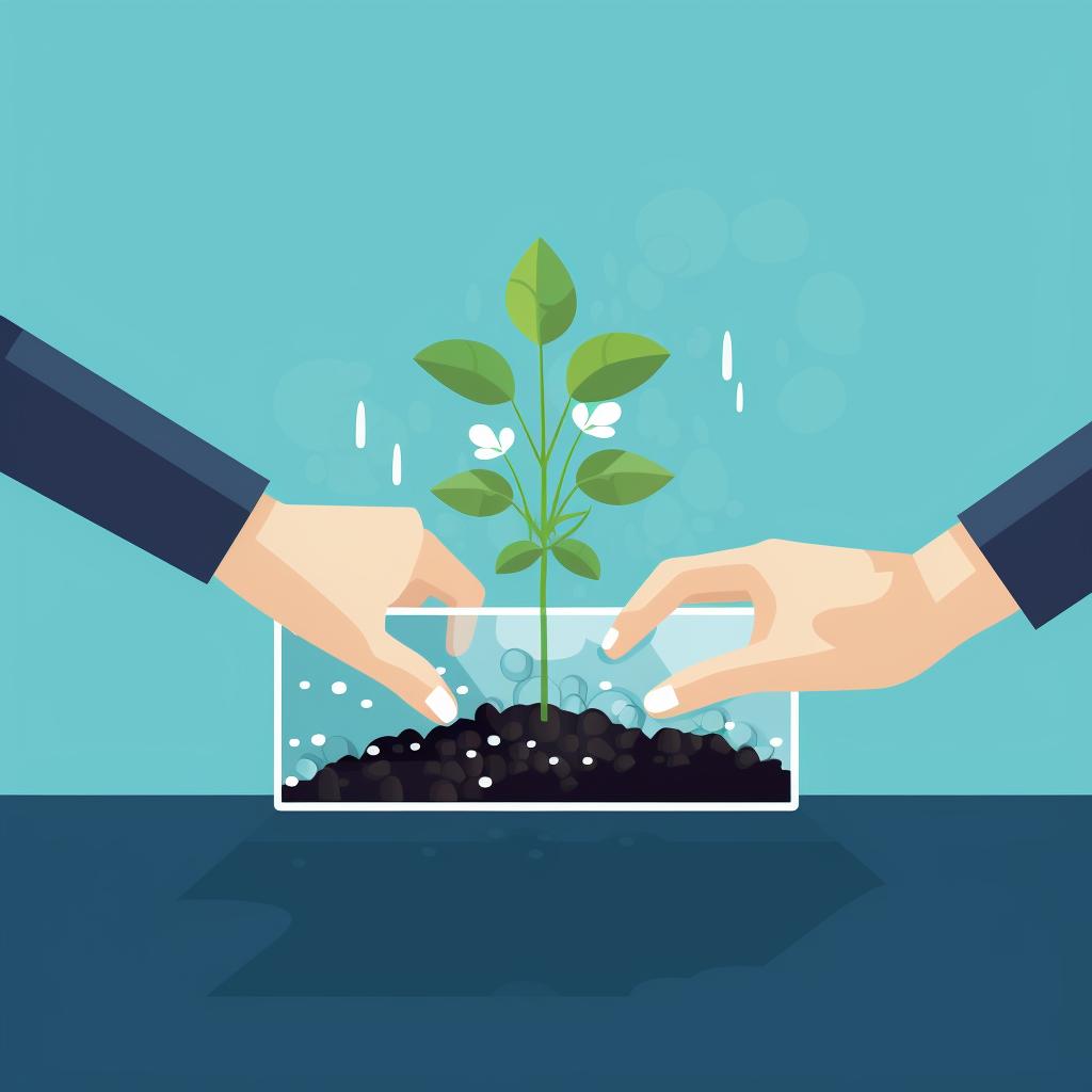 Hands planting a seedling into a hydroponic system